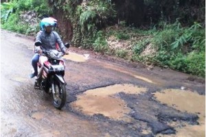 Jalan di Desa Nanggerang rusak parah.